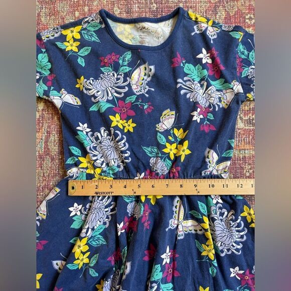 Tea Collection size 10 Floral Kids Dress in Navy Blue w/ butterfly’s 100% cotton - Picture 5 of 7